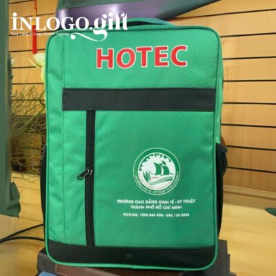 Balo in logo vải dù màu xanh lá 41x14x30cm