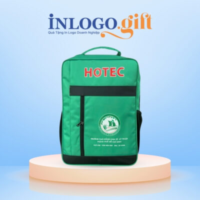 Balo in logo vải dù màu xanh lá 41x14x30cm