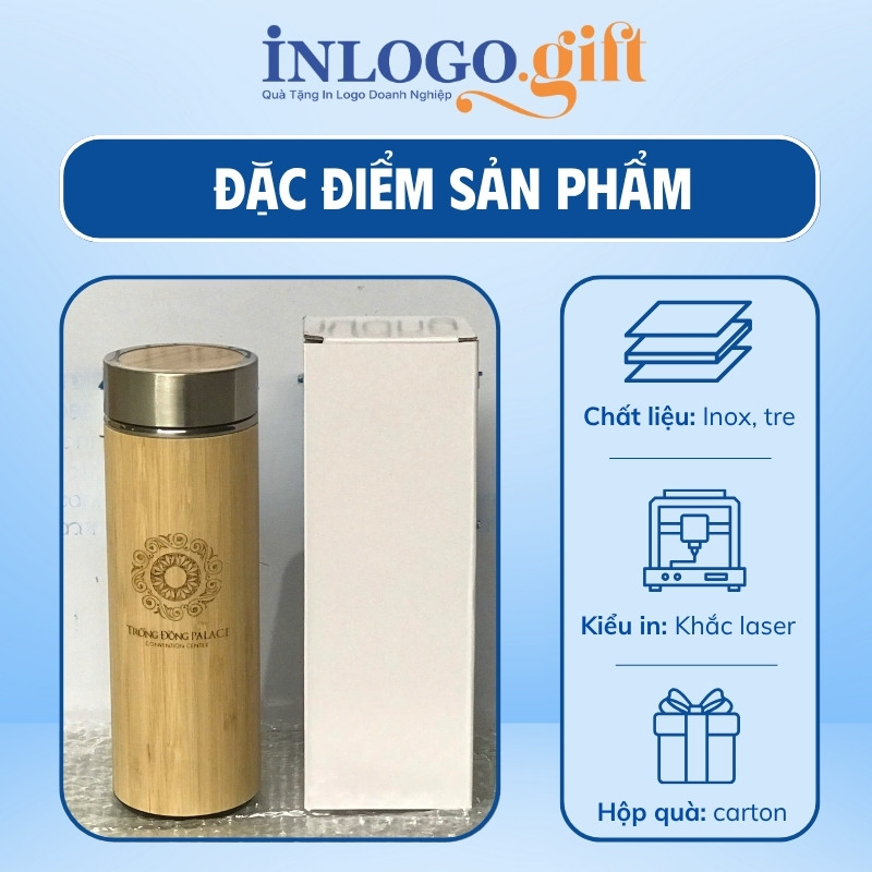 Bình giữ nhiệt in logo bọc vỏ tre nắp vặn 450ml BGN-05