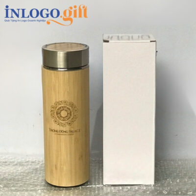 Bình giữ nhiệt in logo bọc vỏ tre nắp vặn 450ml BGN-05