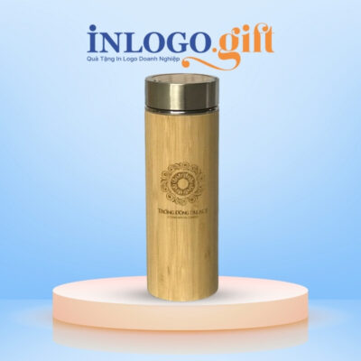 Bình giữ nhiệt in logo bọc vỏ tre nắp vặn 450ml BGN-05