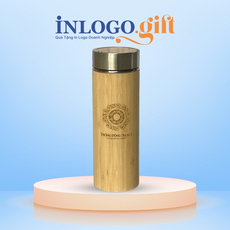 Bình giữ nhiệt in logo bọc vỏ tre nắp vặn 450ml BGN-05