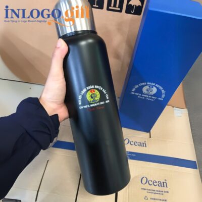 Bình giữ nhiệt in logo màu đen nắp vặn 1L BGN-06