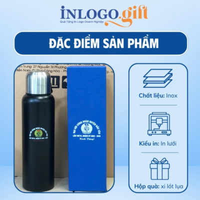 Bình giữ nhiệt in logo màu đen nắp vặn 1L BGN-06