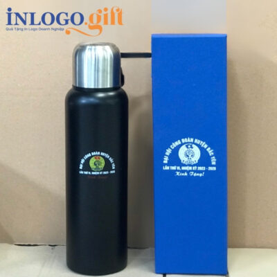 Bình giữ nhiệt in logo màu đen nắp vặn 1L BGN-06