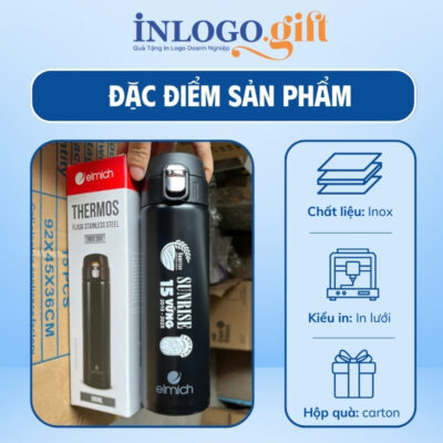 Bình giữ nhiệt in logo thương hiệu Elmich nắp bấm 500ml BGN-07