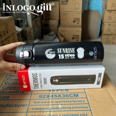 Bình giữ nhiệt in logo thương hiệu Elmich nắp bấm 500ml BGN-07
