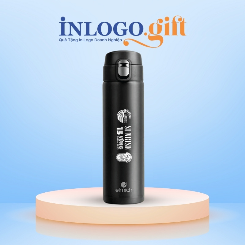 Bình giữ nhiệt in logo thương hiệu Elmich nắp bấm 500ml BGN-07