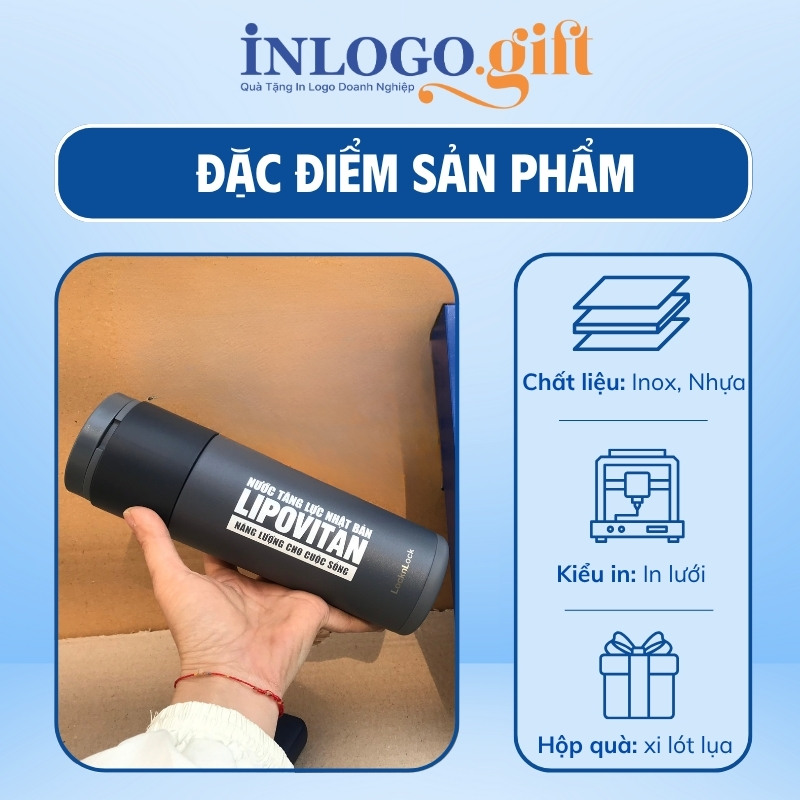 Bình giữ nhiệt in logo thương hiệu LocknLock nắp bật 490ml BGN-05