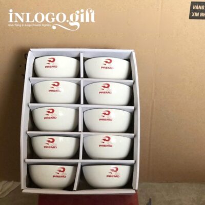 Bộ 10 bát cơm in logo màu trắng