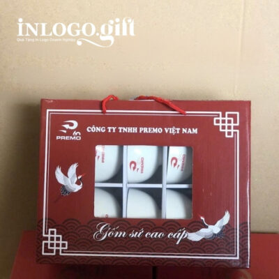 Bộ 10 bát cơm in logo màu trắng