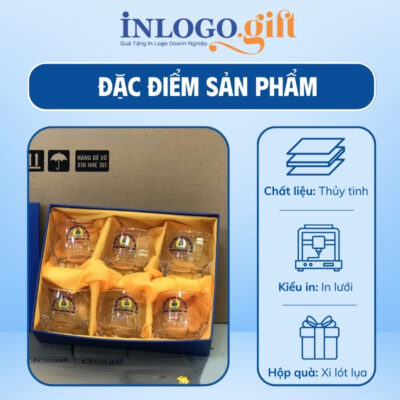 Bộ 6 cốc thủy tinh in logo thương hiệu Ocean dáng bầu đáy vuông 340ml
