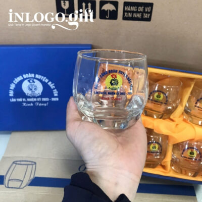 Bộ 6 cốc thủy tinh in logo thương hiệu Ocean dáng bầu đáy vuông 340ml
