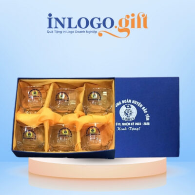 Bộ 6 cốc thủy tinh in logo thương hiệu Ocean dáng bầu đáy vuông 340ml