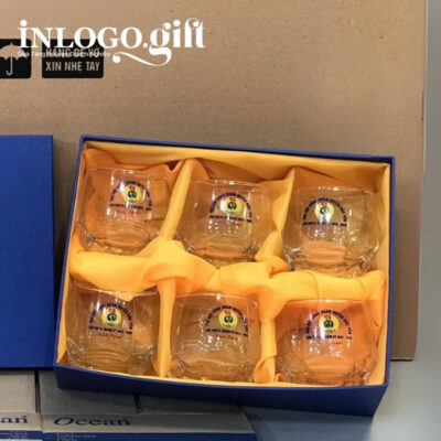 Bộ 6 cốc thủy tinh in logo thương hiệu Ocean dáng bầu đáy vuông 340ml