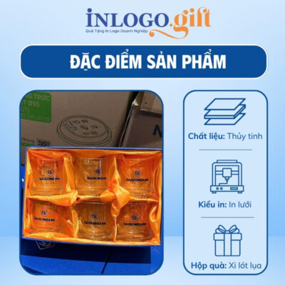 Bộ 6 cốc thủy tinh in logo thương hiệu Việt Tiệp đáy xoáy 200ml