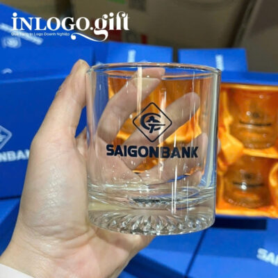 Bộ 6 cốc thủy tinh in logo thương hiệu Việt Tiệp đáy xoáy 200ml