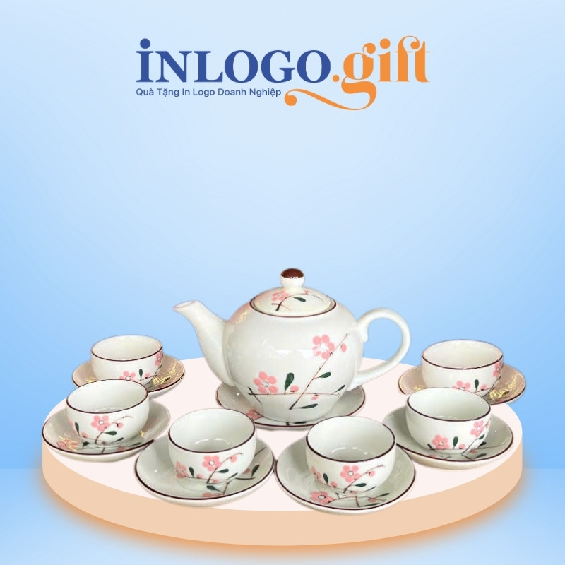 Bộ ấm chén Camellia họa tiết hoa mai hồng 650ml AC-12