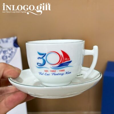 Bộ ấm chén in logo dáng bưởi cành họa tiết hoa sen hồng 500ml AC-14