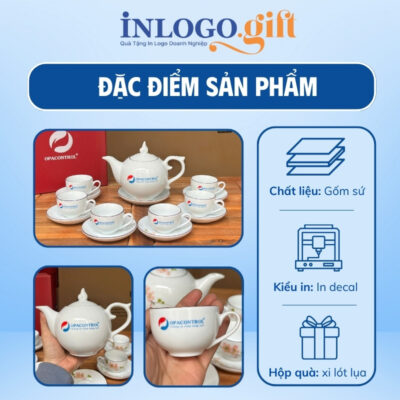 Bộ ấm chén in logo dáng bưởi lửa họa tiết hoa mai đỏ 650ml AC-06