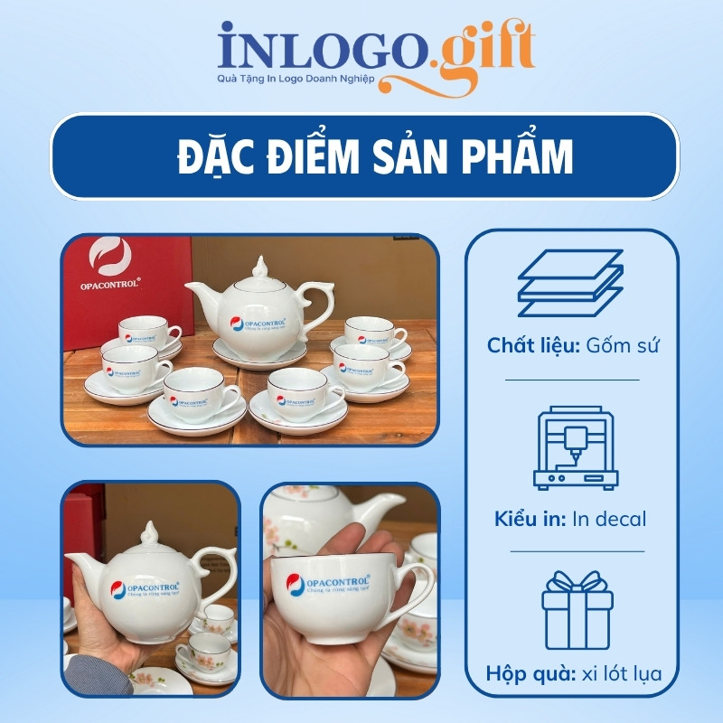Bộ ấm chén in logo dáng bưởi lửa họa tiết hoa mai đỏ 650ml AC-06