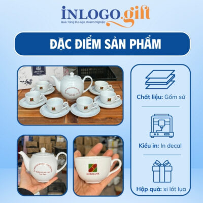 Bộ ấm chén trắng in logo thương hiệu Minh Long 500ml AC-07