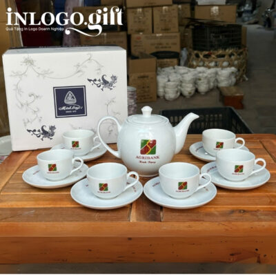 Bộ ấm chén trắng in logo thương hiệu Minh Long 500ml AC-07