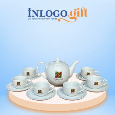 Bộ ấm chén trắng in logo thương hiệu Minh Long 500ml AC-07