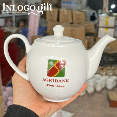 Bộ ấm chén trắng in logo thương hiệu Minh Long 500ml AC-07