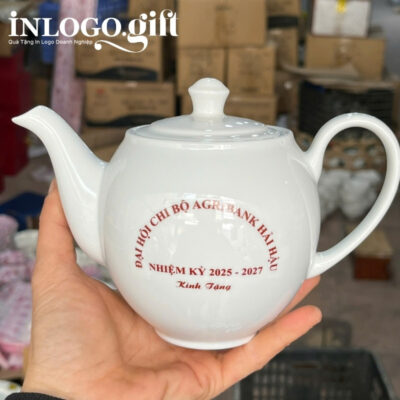 Bộ ấm chén trắng in logo thương hiệu Minh Long 500ml AC-07