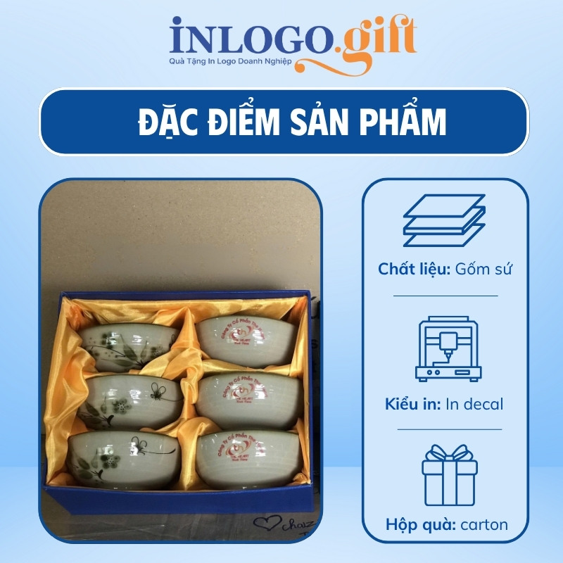 Bộ bát cơm in logo 6 món màu đất hoạ tiết vẽ tay hoa và chuồn chuồn BBC-07