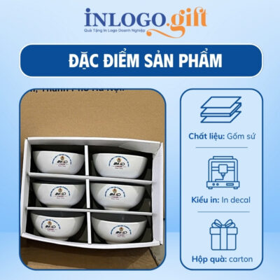 Bộ bát cơm in logo 6 món màu trắng BBC-08