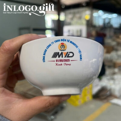 Bộ bát cơm in logo 6 món màu trắng BBC-08