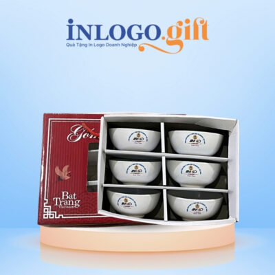 Bộ bát cơm in logo 6 món màu trắng BBC-08