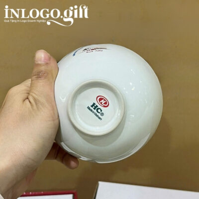 Bộ bát cơm in logo 6 món màu trắng BBC-08