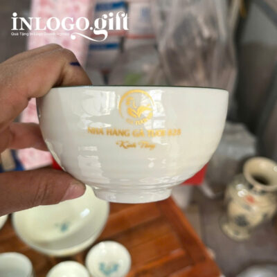 Bộ chén đĩa in logo 11 món họa tiết hoa sen xanh