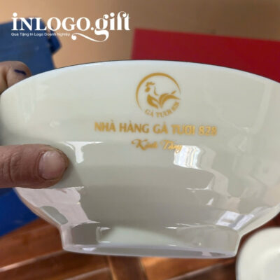 Bộ chén đĩa in logo 11 món họa tiết hoa sen xanh