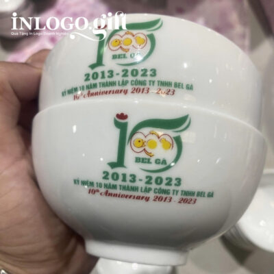 Bộ chén đĩa in logo 8 món men sứ trắng