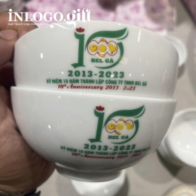 Bộ chén đĩa in logo 8 món men sứ trắng