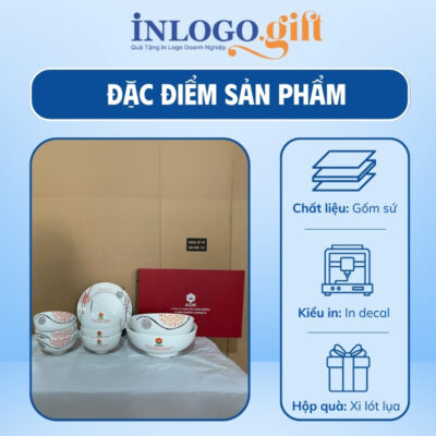 Bộ chén đĩa in logo 9 món họa tiết hoa