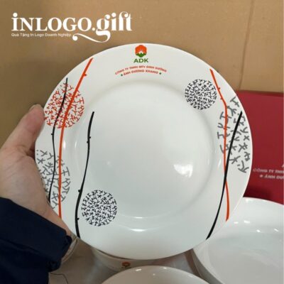 Bộ chén đĩa in logo 9 món họa tiết hoa