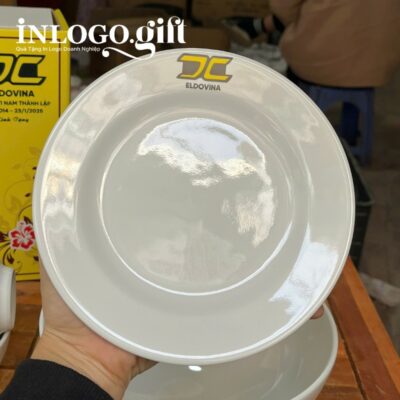 Bộ chén dĩa in logo 9 món men sứ trắng