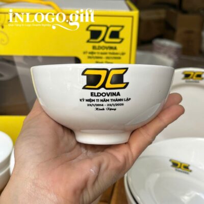 Bộ chén dĩa in logo 9 món men sứ trắng