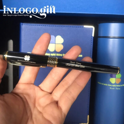 Bộ giftset in logo gồm bình giữ nhiệt, sổ da và bút ký BGS-34