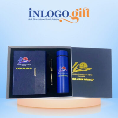 Bộ giftset in logo gồm bình giữ nhiệt, sổ da và bút ký BGS-35