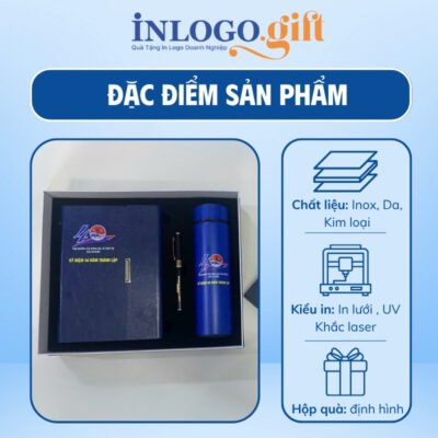 Bộ giftset in logo gồm bình giữ nhiệt, sổ da và bút ký BGS-35