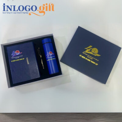 Bộ giftset in logo gồm bình giữ nhiệt, sổ da và bút ký BGS-35