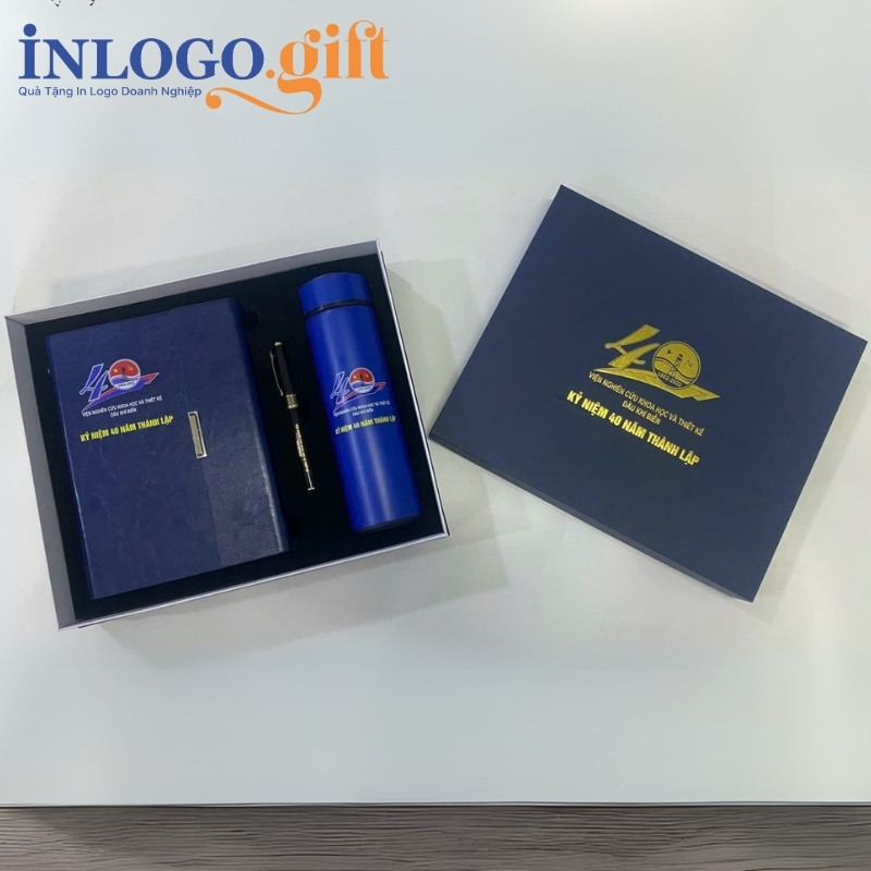 Bộ giftset in logo gồm bình giữ nhiệt, sổ da và bút ký BGS-35