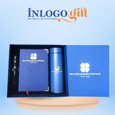 Bộ giftset in logo gồm bình giữ nhiệt, sổ da và bút ký BGS-34