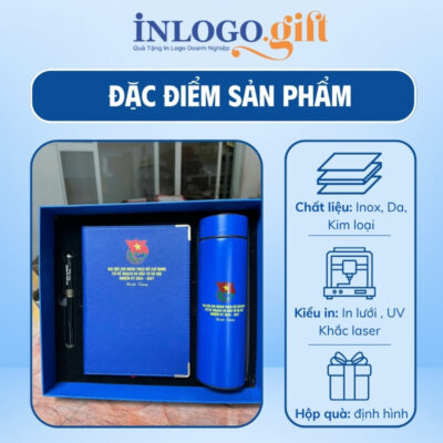 Bộ giftset in logo gồm bình giữ nhiệt, sổ da và bút ký BGS-33